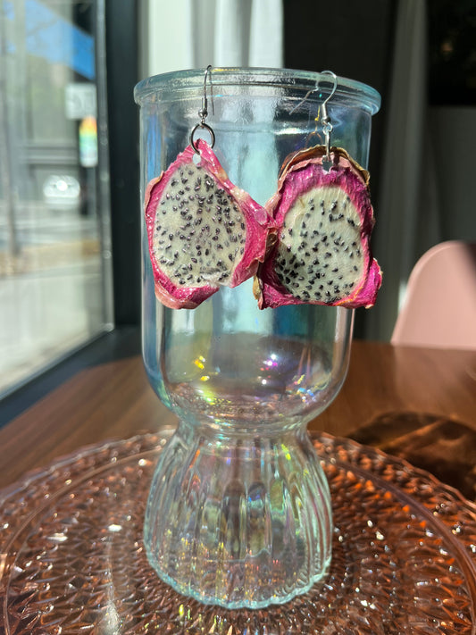 Real Pink Dragonfruit Earrings